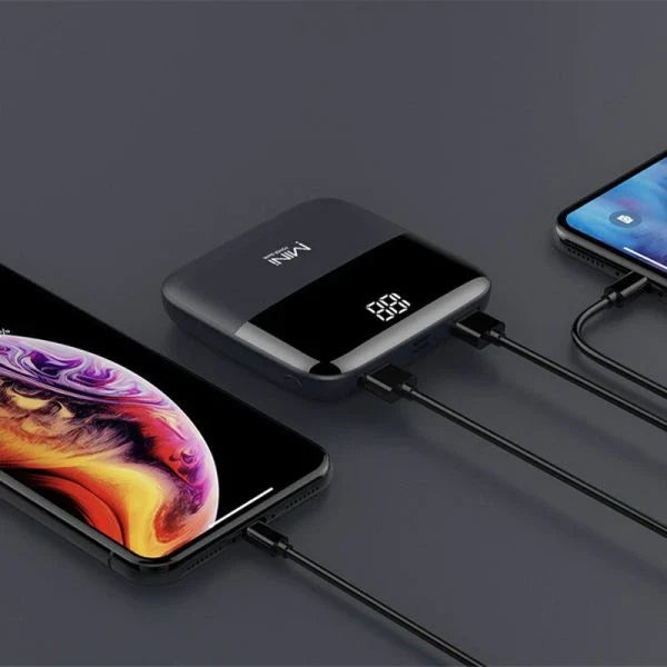 Compact and powerful 10000mAh mini power bank with dual USB ports for charging smartphones, tablets, and other USB-powered devices on the go.