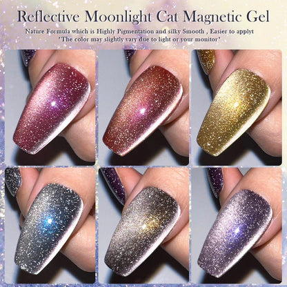 Reflective Moonlight Cat Magnetic Gel Nail Polish with mesmerizing cat-eye effect and long-lasting wear