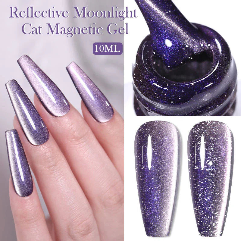 Reflective Moonlight Cat Magnetic Gel Nail Polish with mesmerizing cat-eye effect and long-lasting wear