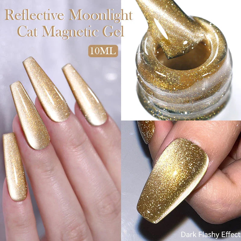 Reflective Moonlight Cat Magnetic Gel Nail Polish with mesmerizing cat-eye effect and long-lasting wear