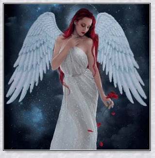 Pair of large, feathered wings in black and white colors, perfect for Halloween costumes and fantasy-themed events.