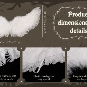 Pair of large, feathered wings in black and white colors, perfect for Halloween costumes and fantasy-themed events.