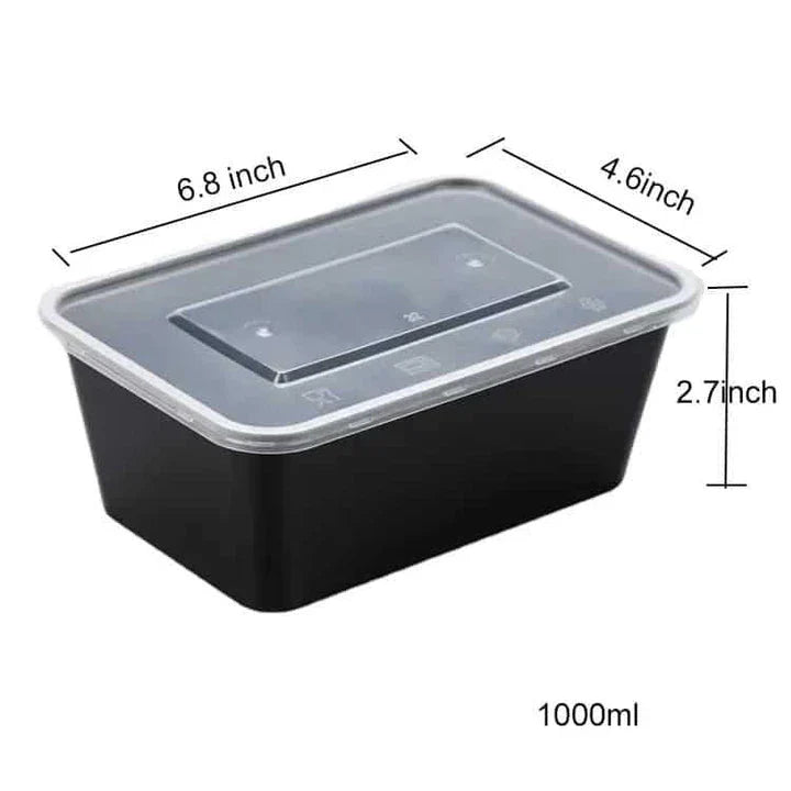 Disposable plastic containers with lids, perfect for meal prep, leftovers storage, and parties