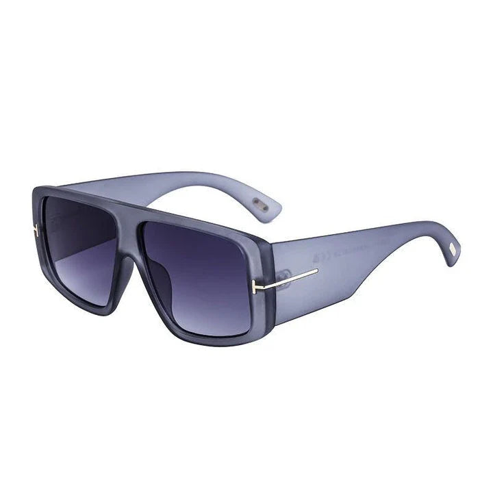 Oversized square sunglasses in matte gray color with gradient lenses, offering a bold and trendy look with UV protection.