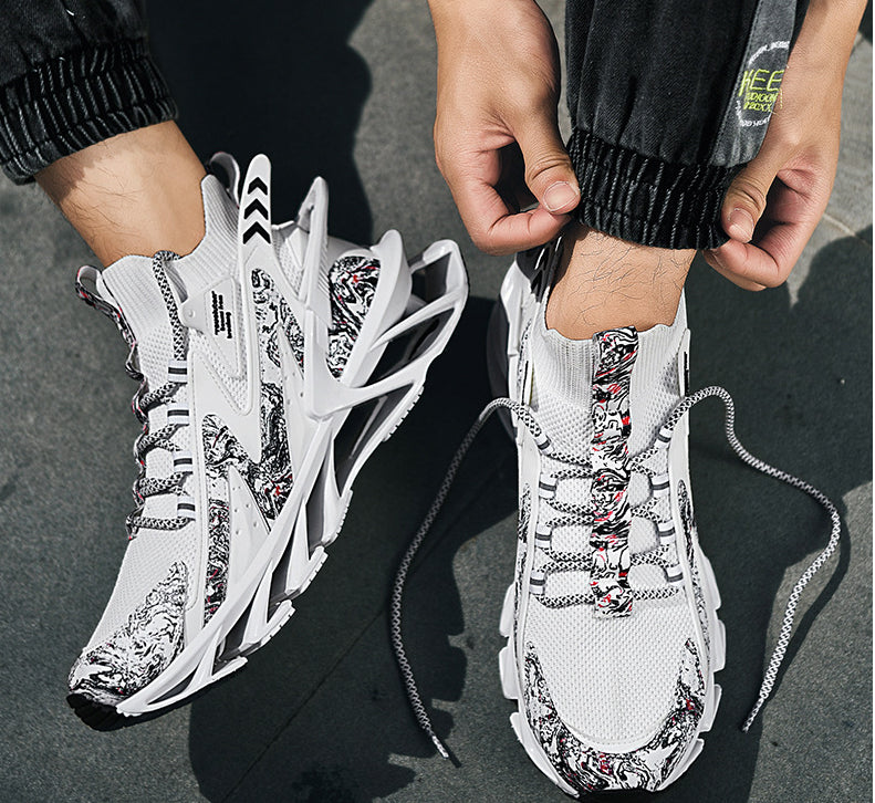 Casual sports shoes with breathable mesh upper, thick shock-absorbing soles, and stylish design