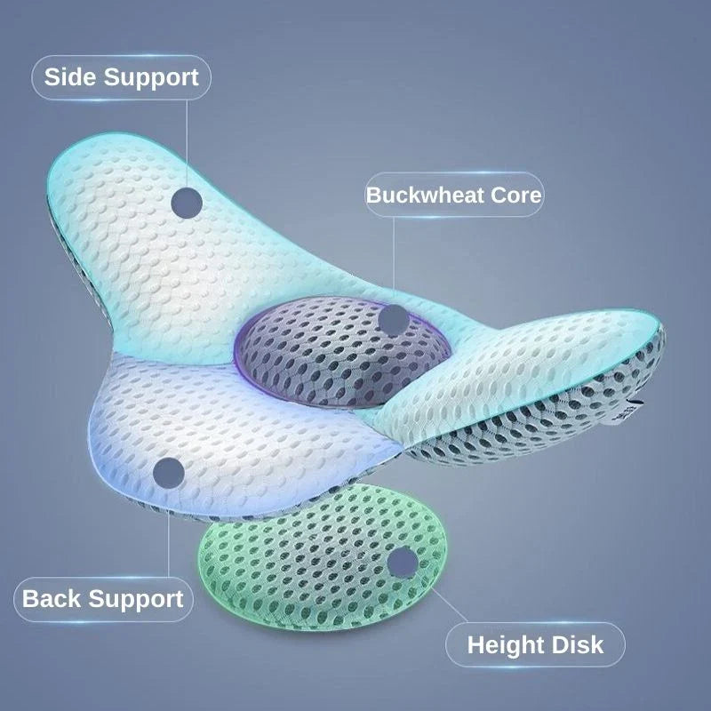 Buckwheat Lumbar Sleep Pillow with Ergonomic Design for Back Support and Pain Relief