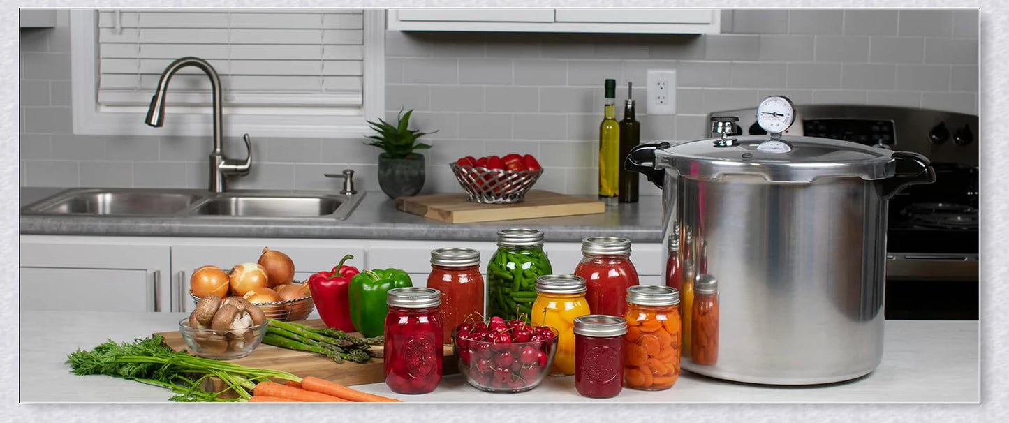 Premium Aluminum 23 Quart Pressure Canner And Cooker with deluxe pressure gauge for safe, convenient home canning