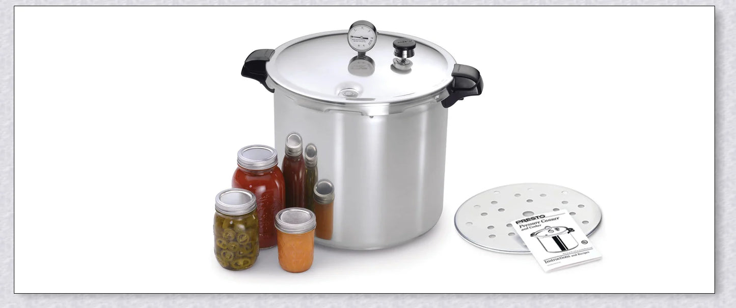 Premium Aluminum 23 Quart Pressure Canner And Cooker with deluxe pressure gauge for safe, convenient home canning