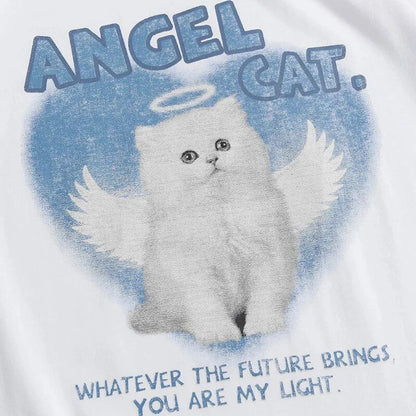 A unique angel cat graphic t-shirt in a relaxed, comfortable fit for everyday casual wear.