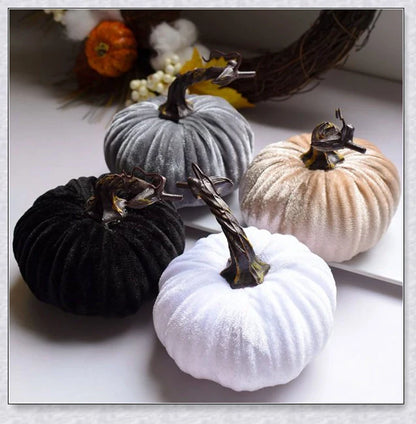 Punki Mini Velvet Halloween Pumpkins in various fall-inspired colors, including orange, burgundy, and navy blue