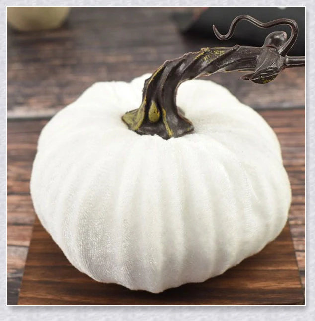 Punki Mini Velvet Halloween Pumpkins in various fall-inspired colors, including orange, burgundy, and navy blue
