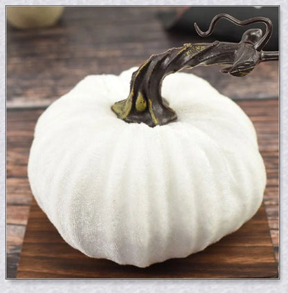 Punki Mini Velvet Halloween Pumpkins in various fall-inspired colors, including orange, burgundy, and navy blue
