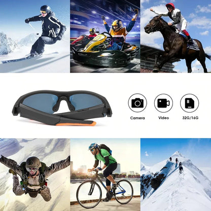 Smart camera glasses with HD 1080p video, UV protection, and built-in earbuds for hands-free use