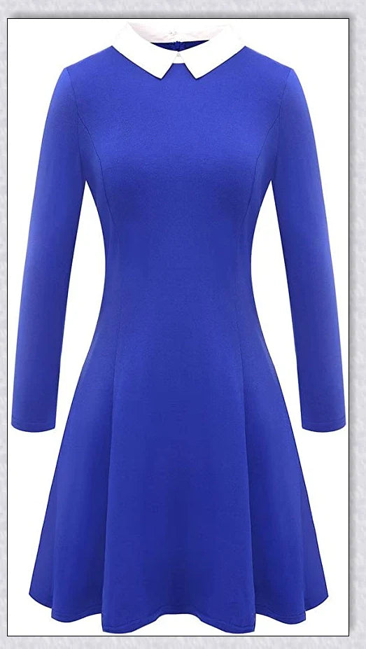 A vintage-inspired peter pan collar dress in various colors, perfect for channeling Ms. Frizzle from The Magic School Bus.