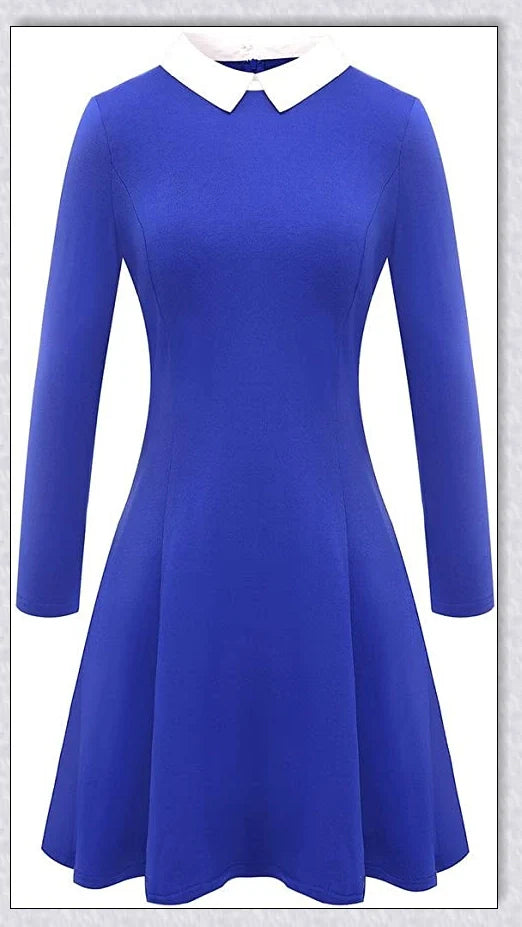 A vintage-inspired peter pan collar dress in various colors, perfect for channeling Ms. Frizzle from The Magic School Bus.