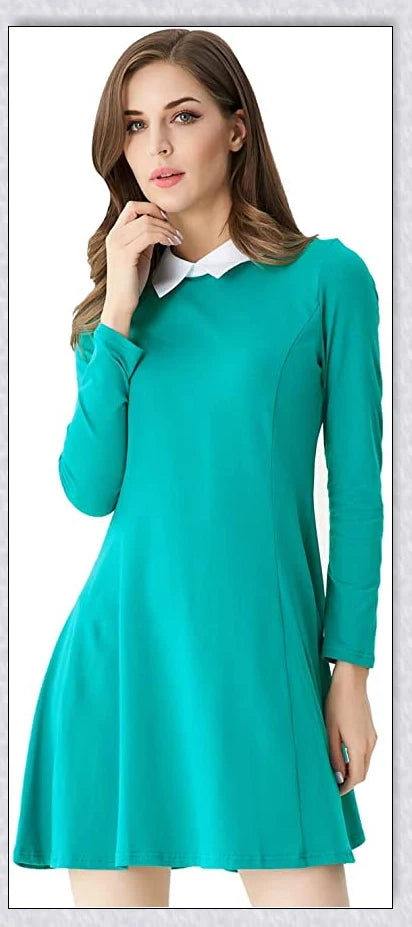 A vintage-inspired peter pan collar dress in various colors, perfect for channeling Ms. Frizzle from The Magic School Bus.