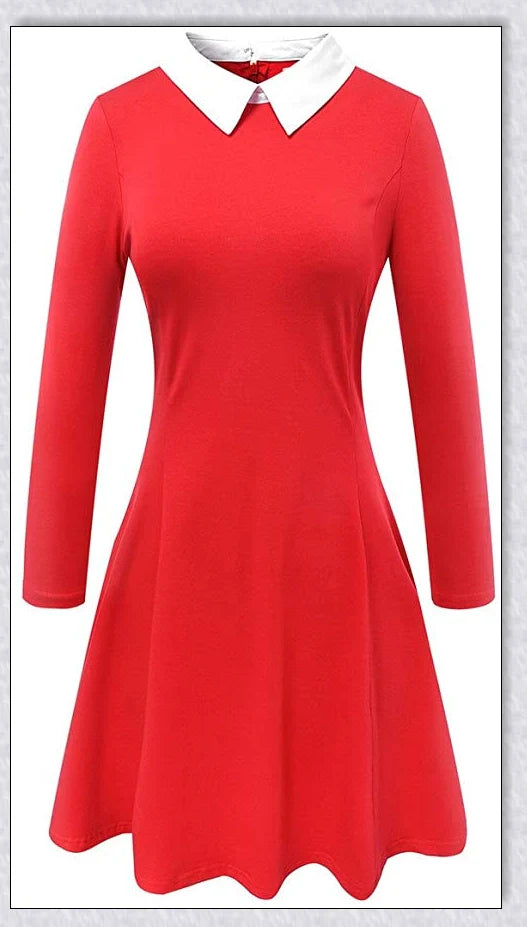 A vintage-inspired peter pan collar dress in various colors, perfect for channeling Ms. Frizzle from The Magic School Bus.