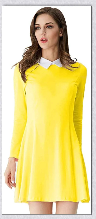 A vintage-inspired peter pan collar dress in various colors, perfect for channeling Ms. Frizzle from The Magic School Bus.