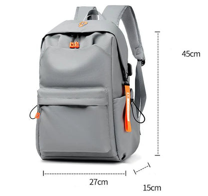 Men's simple casual travel laptop bag in grey color, featuring adjustable shoulder straps and a durable polyester lining