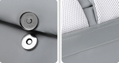 Men's simple casual travel laptop bag in grey color, featuring adjustable shoulder straps and a durable polyester lining