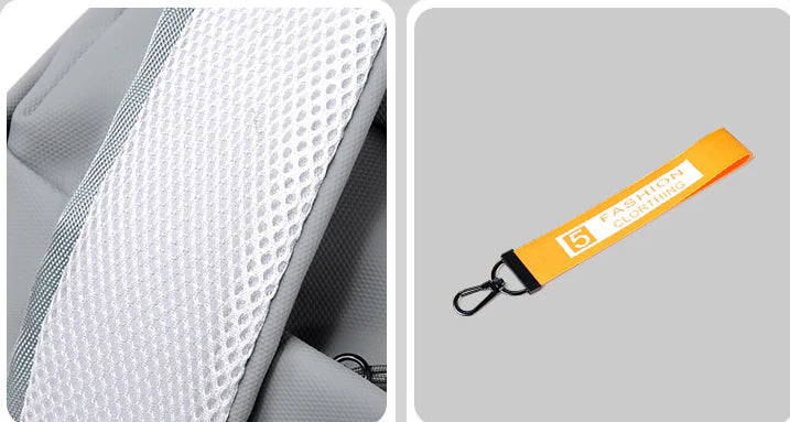 Men's simple casual travel laptop bag in grey color, featuring adjustable shoulder straps and a durable polyester lining