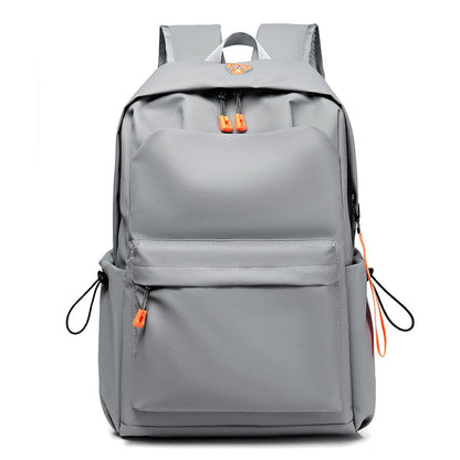 Men's simple casual travel laptop bag in grey color, featuring adjustable shoulder straps and a durable polyester lining