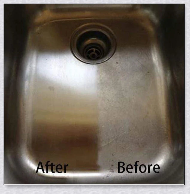 Stainless steel scratch eraser kit that safely removes oxidation, corrosion, and rust from metal surfaces, restoring a brilliant shine.