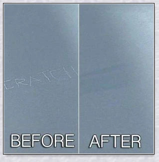 Stainless steel scratch eraser kit that safely removes oxidation, corrosion, and rust from metal surfaces, restoring a brilliant shine.