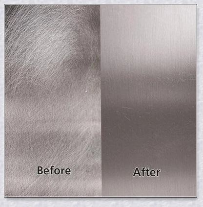 Stainless steel scratch eraser kit that safely removes oxidation, corrosion, and rust from metal surfaces, restoring a brilliant shine.