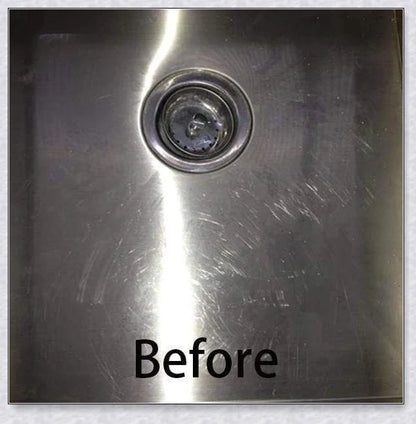 Stainless steel scratch eraser kit that safely removes oxidation, corrosion, and rust from metal surfaces, restoring a brilliant shine.