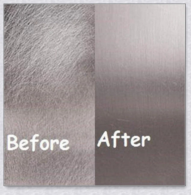 Stainless steel scratch eraser kit that safely removes oxidation, corrosion, and rust from metal surfaces, restoring a brilliant shine.