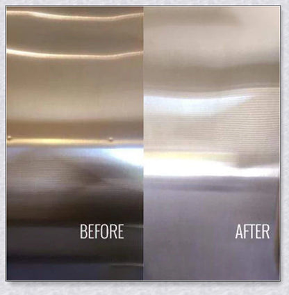 Stainless steel scratch eraser kit that safely removes oxidation, corrosion, and rust from metal surfaces, restoring a brilliant shine.