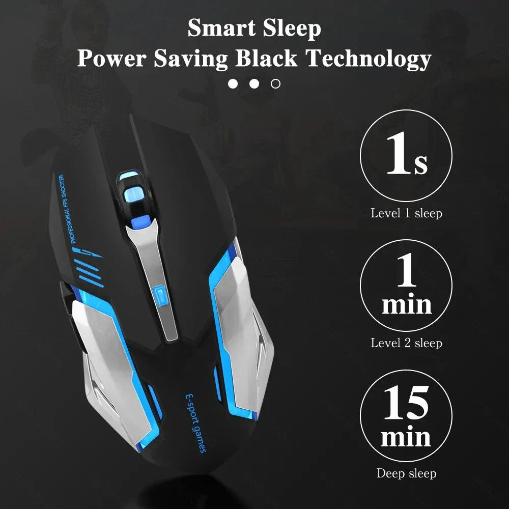 Rechargeable wireless gaming mouse with LED backlight and ergonomic design for improved precision and comfort
