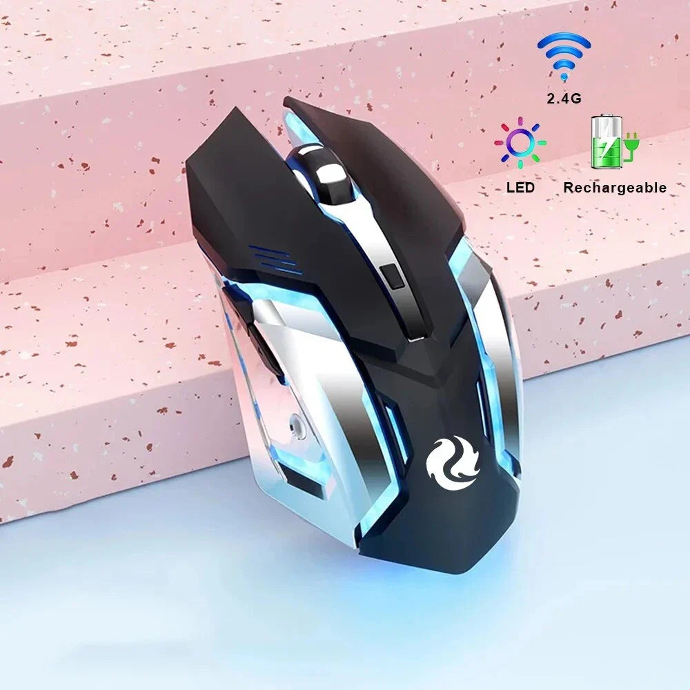 Rechargeable wireless gaming mouse with LED backlight and ergonomic design for improved precision and comfort