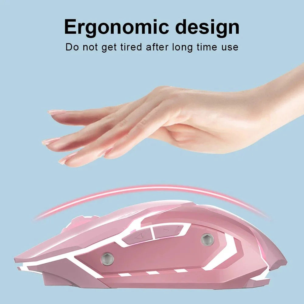 Rechargeable wireless gaming mouse with LED backlight and ergonomic design for improved precision and comfort