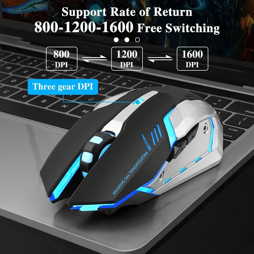 Rechargeable wireless gaming mouse with LED backlight and ergonomic design for improved precision and comfort