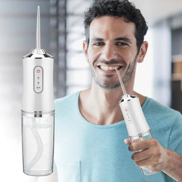 Cordless Water Flosser with 3 cleaning modes and 4 interchangeable nozzles for deep plaque removal and improved gum health