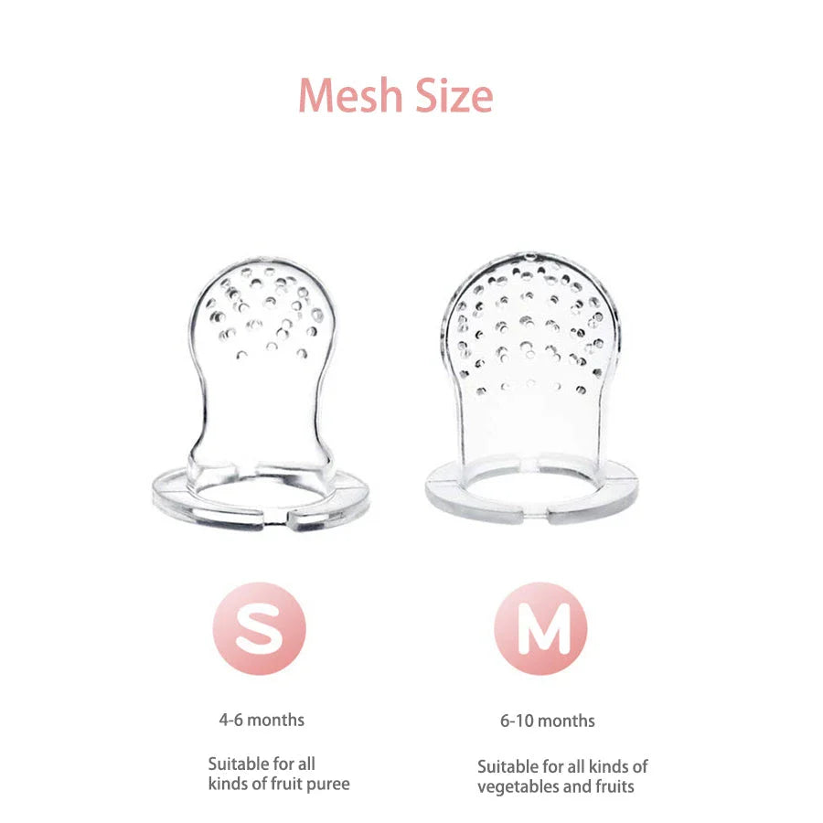 Silicone baby pacifier fruit feeder with mesh bag design for safe and healthy snacking