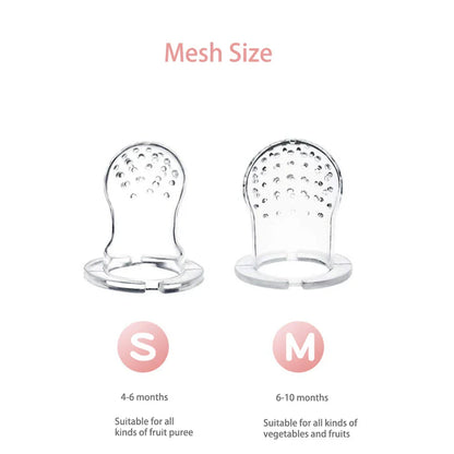 Silicone baby pacifier fruit feeder with mesh bag design for safe and healthy snacking
