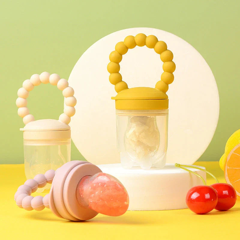 Silicone baby pacifier fruit feeder with mesh bag design for safe and healthy snacking