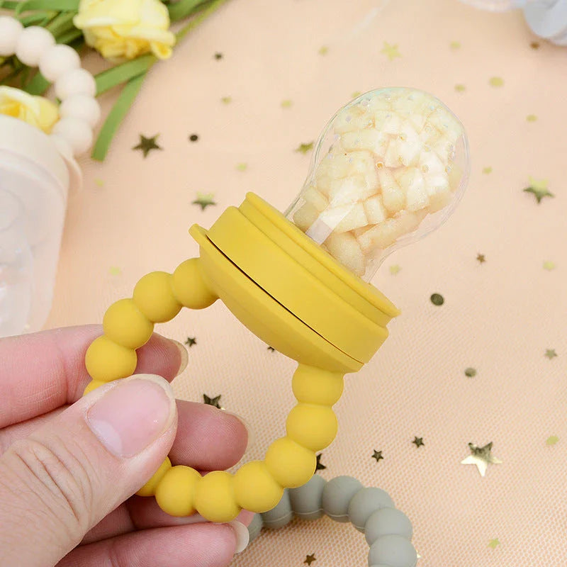 Silicone baby pacifier fruit feeder with mesh bag design for safe and healthy snacking