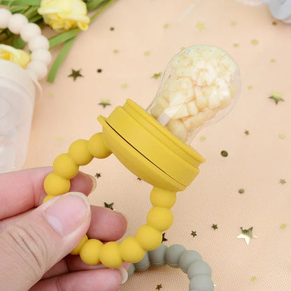 Silicone baby pacifier fruit feeder with mesh bag design for safe and healthy snacking