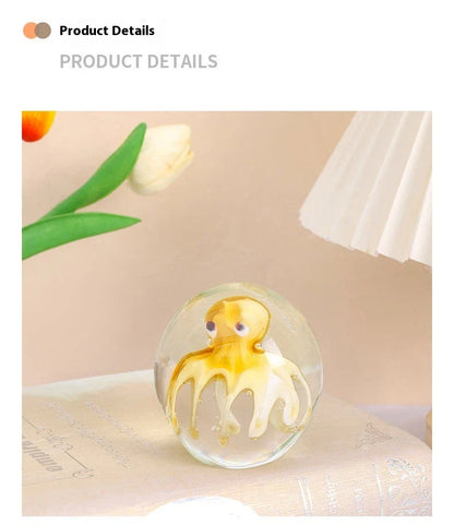 Handcrafted glass octopus decoration for car windshield, featuring vibrant colors and intricate design