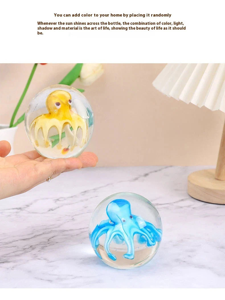 Handcrafted glass octopus decoration for car windshield, featuring vibrant colors and intricate design