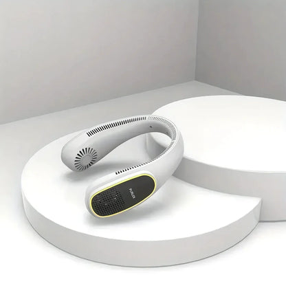 Portable bladeless neck fan with air purifier and LED display for personal cooling and air purification