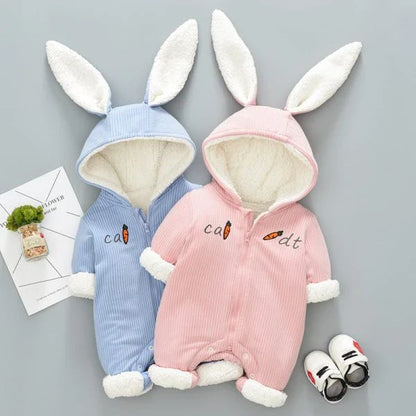 Cozy Baby Rabbit Jumpsuits in soft, premium cotton with a hooded design and range of colors