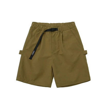 Japanese-style retro cargo shorts in khaki and black with adjustable waist and functional pockets