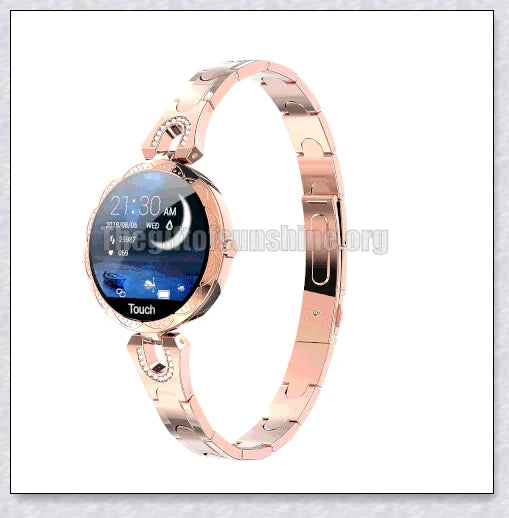 Melanda Women's Smart Watch with elegant rhinestone-adorned strap and advanced fitness tracking features