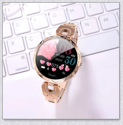 Melanda Women's Smart Watch with elegant rhinestone-adorned strap and advanced fitness tracking features