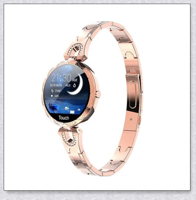 Melanda Women's Smart Watch with elegant rhinestone-adorned strap and advanced fitness tracking features